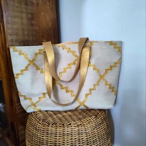 Anthropologie Caravan Serai Leather and Canvas Tote Bag / Purse